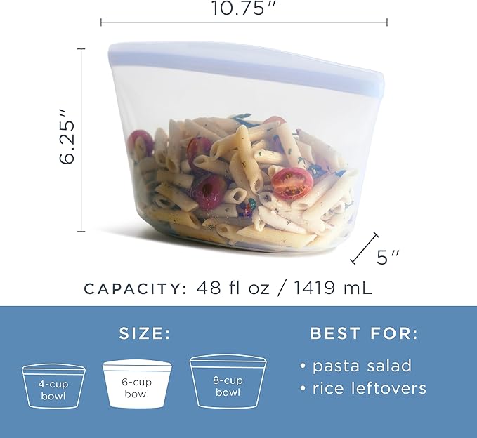 Stasher Silicone Reusable Storage Bag, 6-Cup Bowl, Reusable Freezer Bags, Microwave, Dishwasher, Oven Safe, Sous Vide, Premium Lunch Container, Eco Friendly, Food-safe Silicone Snack Bag, 48 oz, Clear | Reusable Food Bag