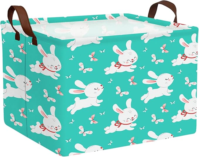 Large Rectangular Cute Kid Easter Basket Empty Bunny Eggs Easter Basket Gift Spring Room Storage Organizer Décor (E-07)