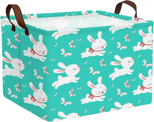 Large Rectangular Cute Kid Easter Basket Empty Bunny Eggs Easter Basket Gift Spring Room Storage Organizer Décor (E-07)