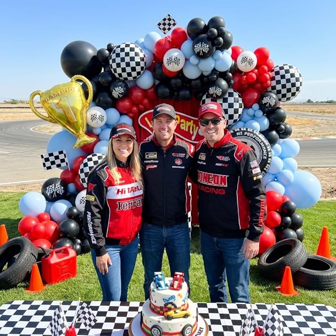 Race Car Balloons Arch Kit -162Pcs Trophy, Flags, Tire, Checkered, Wheels and Red Black Blue Balloon Garland Kit for Racing Car Theme Two Fast 2nd One Theme 1st Boy Birthday Party Decorations