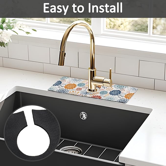 15" X 5.5" Kitchen Sink Splash Guard Faucet Mat Mandala Super Absorbent Fast Drying Faucet Guard & Draining Mat Sink Splash Guard Behind Faucet for Kitchen, Bathroom
