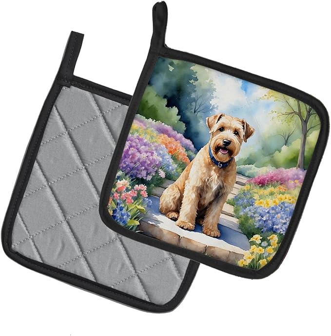 Caroline's Treasures Wheaten Terrier Spring Path Pair of Pot Holders Kitchen Heat Resistant Pot Holders Sets Oven Hot Pads for Cooking Baking BBQ, 7 1/2 x 7 1/2