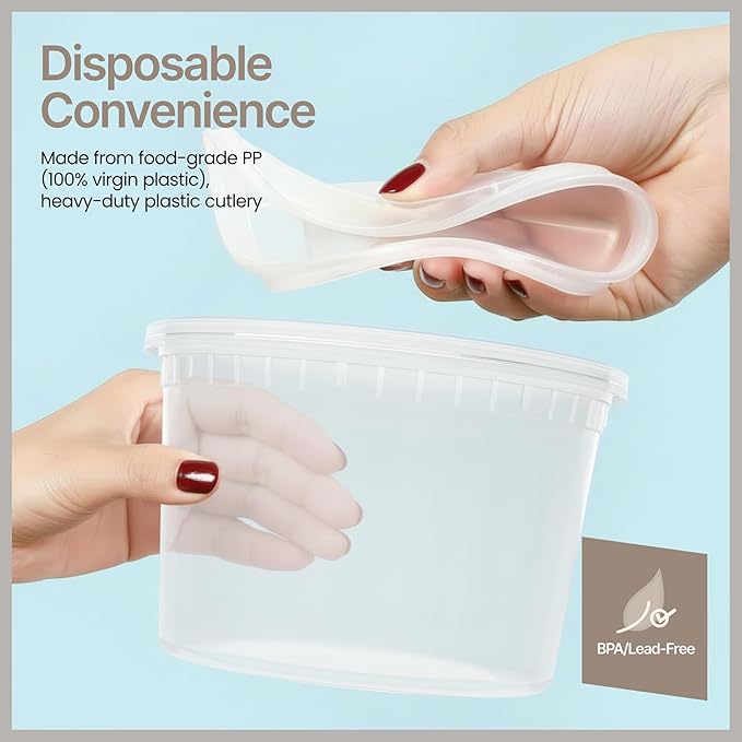 Plastic Deli Containers with Lids 64oz (Pack of 12) – Leak-Proof, BPA-Free Food Storage Containers for Soup, Slime & Meal Prep, Stackable, Microwave, Dishwasher Safe, Reusable Clear Plastic