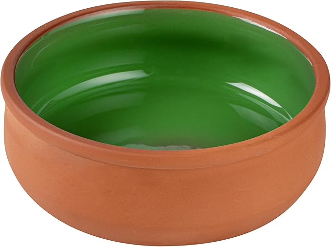 Restaurantware-Terra Tek 17 Ounce Terracotta Cazuelas, 2 Green Glazed Clay Pots For Cooking - Oven-Ready, Microwavable, Terracotta Serving Pots, Dishwashable, For Cooking And Serving