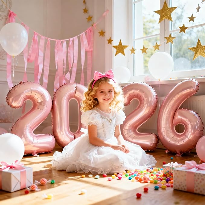 Rose Gold 2026 Balloons, Large 32 Inch Foil 2026 Number Balloons, Grad Balloons for Class of 2026 Graduation Party, Rose Gold Matellic Foil New Year Birthday Home Office Party Supplies