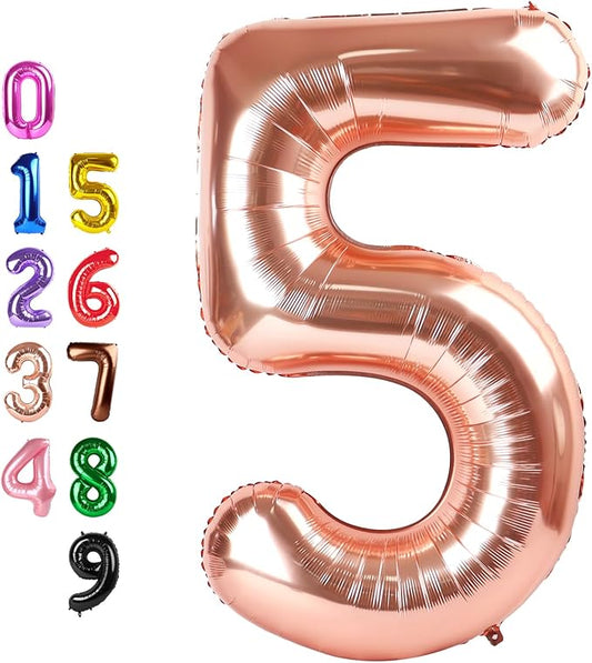 Balloons Number 5Th, Rose Gold Balloon Numbers for Girls Boys 40 Inch Happy Birthday Decorations for 5 15 25 2025 Graduation Wedding Anniversaries