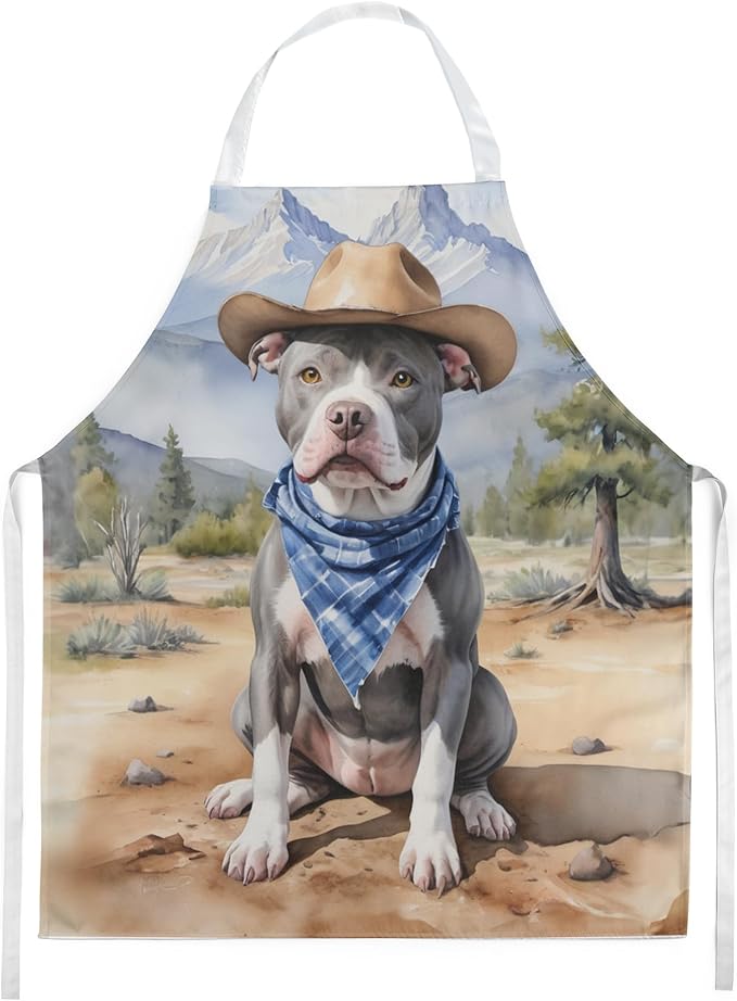 Caroline's Treasures Pit Bull Terrier Cowboy Welcome Apron Cooking Kitchen Server Baking Crafts Gardening for Adult Women Men, Unisex, Large, Multicolor