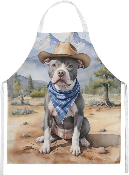 Caroline's Treasures Pit Bull Terrier Cowboy Welcome Apron Cooking Kitchen Server Baking Crafts Gardening for Adult Women Men, Unisex, Large, Multicolor