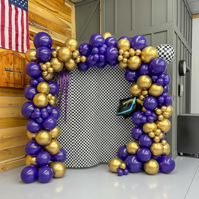 Purple and Gold Balloon Arch Garland Kit 153pcs with Star, 2026 New Year's Dark Purple Metallic Gold Violet Royal Balloons for Adults Prom Luxury Decorations Graduation Birthday Baby Shower
