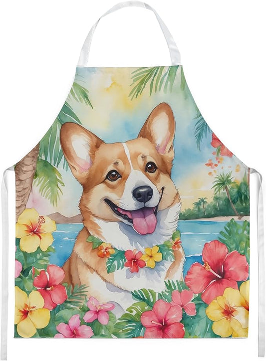 Caroline's Treasures Corgi Luau Apron Cooking Kitchen Server Baking Crafts Gardening for Adult Women Men, Unisex, Large, Multicolor