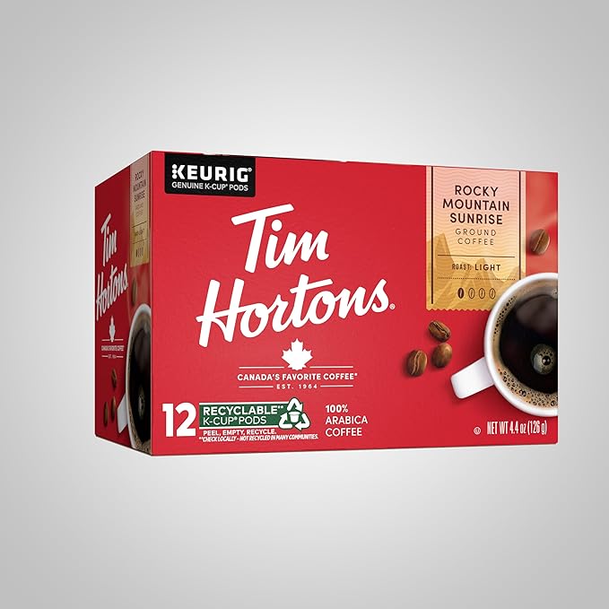 Tim Hortons 12ct KCUPs, Light Roast Rocky Mountain Sunrise 100% Arabica Coffee (Pack of 4)