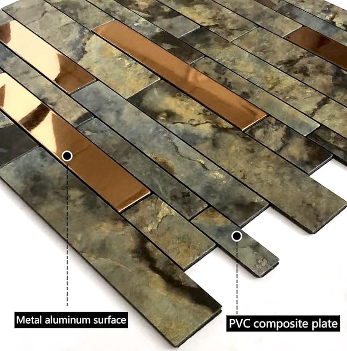 Weimeisc 10 Sheets Peel and Stick Backsplash Tile for Kitchen, Self-Adhesive Mosaic Tile, Stick on Bathroom Vanities，Fireplace Décor, Laundry Table(11.25" X 12.7") (Rusty Stone Pattern)