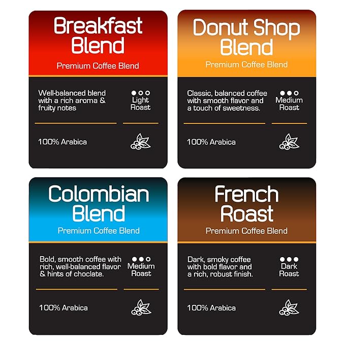Roast Ridge Serve Coffee Pods for Keurig K-Cup Brewers,Variety Pack,Light Roast,Medium-Roast,Dark-Roast,(25 each: Breakfast Blend,Donut Shop,French-Roast,Colombian),100 Count (Pack of 2)