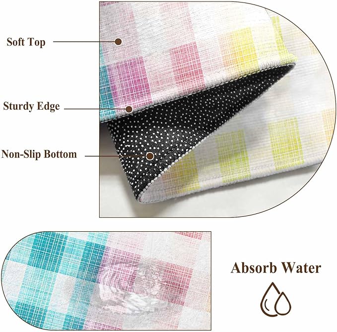 Washable Round Area Rug Easter Red Yellow Blue Stripes Circle Rugs Floor Carpet for Living Room Bedroom, Abstract Buffalo Plaid Soft Non Slip Round Rug 5ft