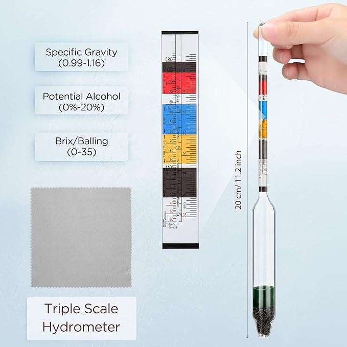 3 Packs Triple Scale Hydrometer with Cleaning Cloth for Wine Beer Mead Kombucha Brewer Elite Hydrometer Alcohol Measuring Tools Brewing Supplies Distilling Equipment for Home Tester