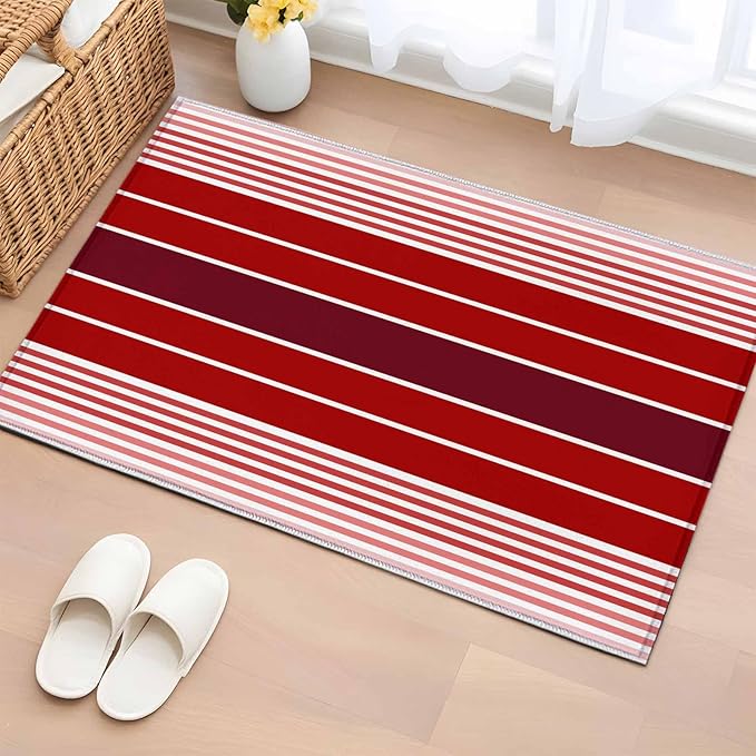 Area Rug 2x3ft, Abstract Gradient Red White Stripes Washable Rugs for Living Room Bedroom, Ombre Modern Art Soft Non-Slip Area Rugs Rectangle Floor Carpet for Dining Room