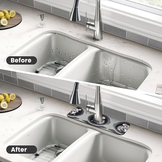 Mouse in the Hole Printed Faucet Absorbent mat, Suitable for bathrooms, Kitchens, and Other Sink Areas.