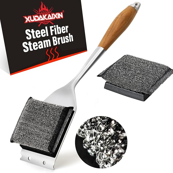 XUDAKAIXIN Bristle-Free Steam Grill Brush,No Bristle Shedding,with 2 Replacement Head. Ultra Safe & Efficient Cleaner for Cast Iron and Stainless Steel Outdoor Grills