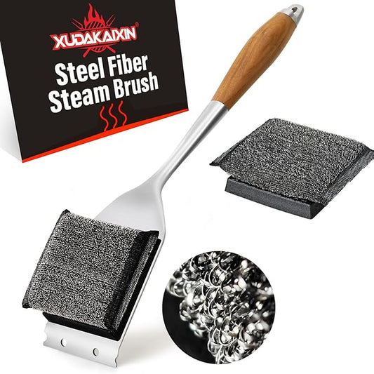 XUDAKAIXIN Bristle-Free Steam Grill Brush,No Bristle Shedding,with 2 Replacement Head. Ultra Safe & Efficient Cleaner for Cast Iron and Stainless Steel Outdoor Grills