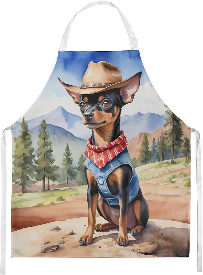 Caroline's Treasures Miniature Pinscher Cowboy Welcome Apron Cooking Kitchen Server Baking Crafts Gardening for Adult Women Men, Unisex, Large, Multicolor