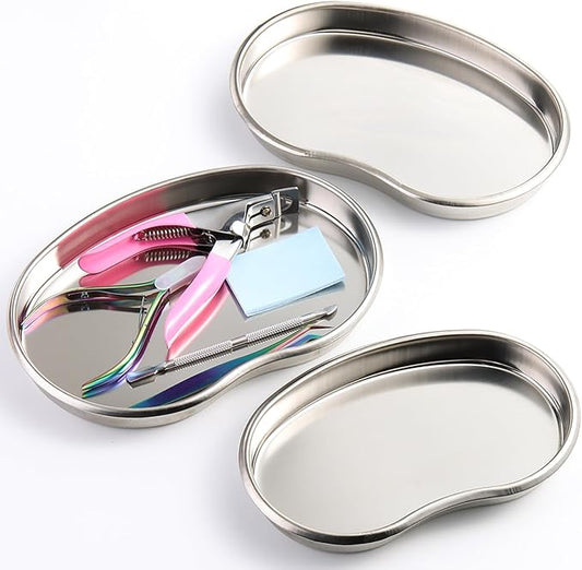 SUTOKAKA Decorative Serving Tray, Manicure Tools Storage Dish, Perfume Jewelry Dinner Placing Plate for Bedroom Kitchen Salon Supplies (Stainless Steel - 3PC, Mixed Size)