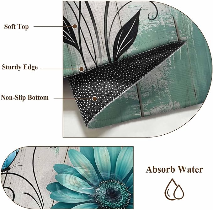 Runner Rug for Bedroom Hallway, Farm Flower Daisy Retro Wood Barn Kitchen Runner Rugs Area Rug 2x6ft, Blossom Flower Butterfly Washable Soft Floor Carpet for Entryway Stair