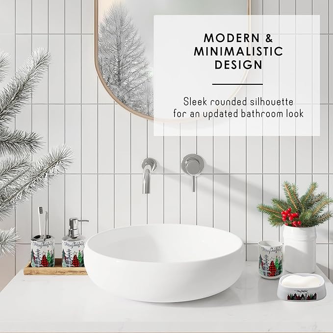 Clara Clark Bathroom Accessories Set - Christmas Shower Curtain Set, 27PC Xmas Bathroom Set with Adhesive Corner Shower Caddy Hanging, Christmas Bathroom Sets with Shower Curtain and Rugs