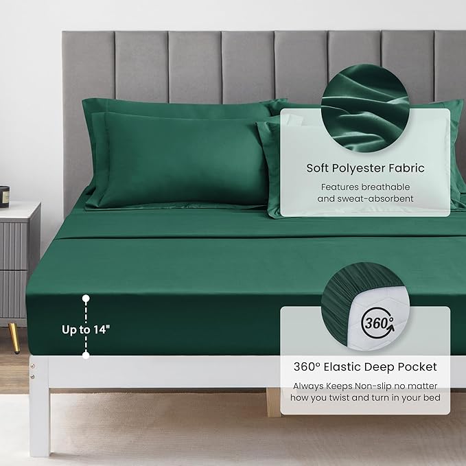 Love's cabin Queen Comforter Set Dark Green, 7 Pieces Queen Bed in a Bag, All Season Bedding Sets with 1 Comforter, 1 Flat Sheet, 1 Fitted Sheet, 2 Pillowcase and 2 Pillow Sham | Soft, Breathable, Lightweight, Comfortable