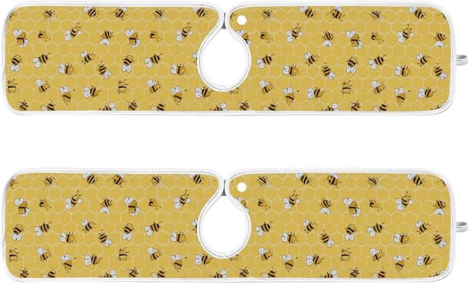 Kitchen Faucet Absorbent Mat,Bees Honey Honeycombs Water Splash Guard for Sink, Faucet Drip Catcher Thicken Sponge Microfiber Faucet Water Catcher Mat Sink Absorbent Mat for Kitchen 14x5in 2 Pack