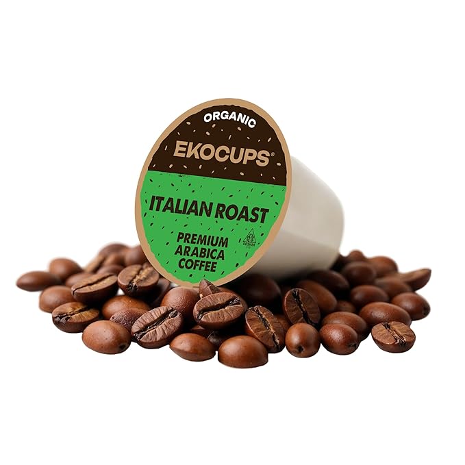 EKOCUPS Organic Italian Roast Coffee Pods, Extra 30% More Coffee Per Cup, Artisan Fair Trade Dark Roast, Italian Roast for Keurig K Cup Machines, Recyclable Pods, 40 Count