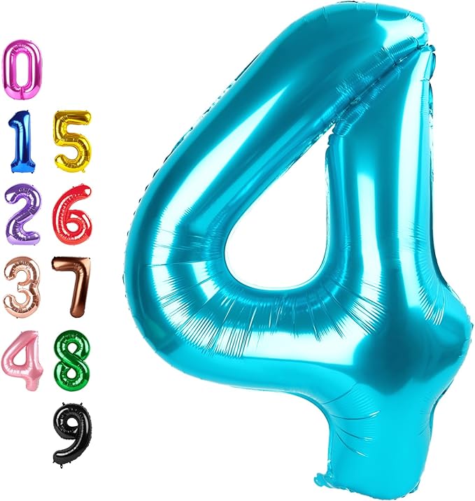 Light Blue 4 Balloon Number for 4th Birthday Decorations, 40 Inch Big Number Balloons for 4 14 40 Anniversaries Celebration Graduation Wedding