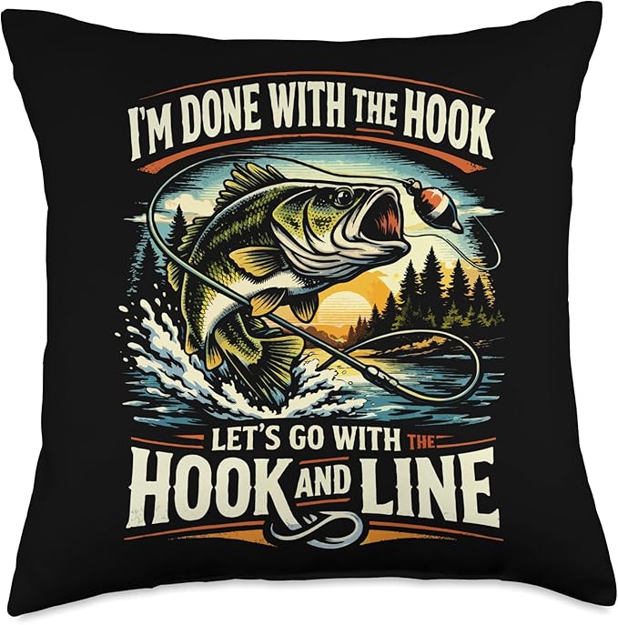 Done with the Hook Let’s Go Hook and Line Throw Pillow