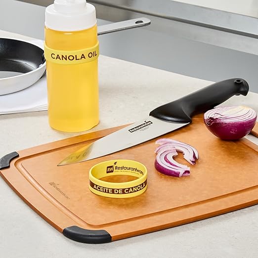 Restaurantware Silicone Squeeze Bottle Band 10 Count 2.75 Inch Dishwasher Safe Condiment Identification Band, Canola Oil Yellow Non-Slip Label Band for Condiment Labeling at Restaurants, Food Trucks