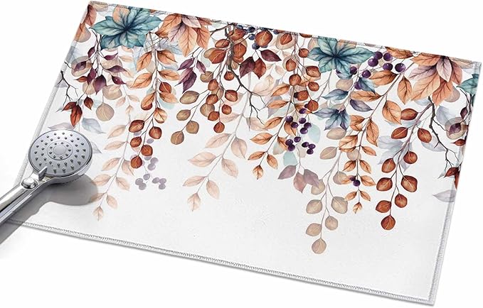 Area Rug 2x3ft, Fall Orange Watercolor Eucalyptus Leaves Washable Rugs for Living Room Bedroom, Fallen Leaf on White Soft Non-Slip Area Rugs Rectangle Floor Carpet for Dining Room