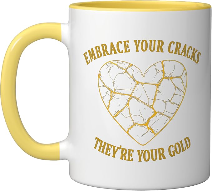 Pottery Kintsukuroi Japanese Artistry Kintsukuroi Kintsugi Ceramic Mug, Yellow/White