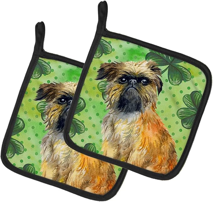Caroline's Treasures BB9861PTHD Brussels Griffon St Patrick's Pair of Pot Holders, Green Kitchen Heat Resistant Pot Holders Sets Oven Hot Pads for Cooking Baking BBQ, 7 1/2 x 7 1/2