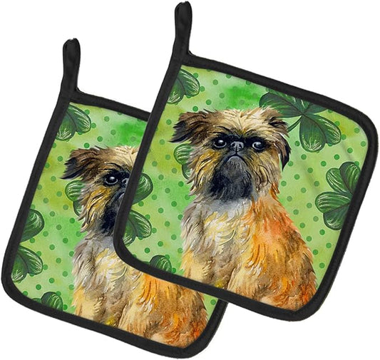 Caroline's Treasures BB9861PTHD Brussels Griffon St Patrick's Pair of Pot Holders, Green Kitchen Heat Resistant Pot Holders Sets Oven Hot Pads for Cooking Baking BBQ, 7 1/2 x 7 1/2