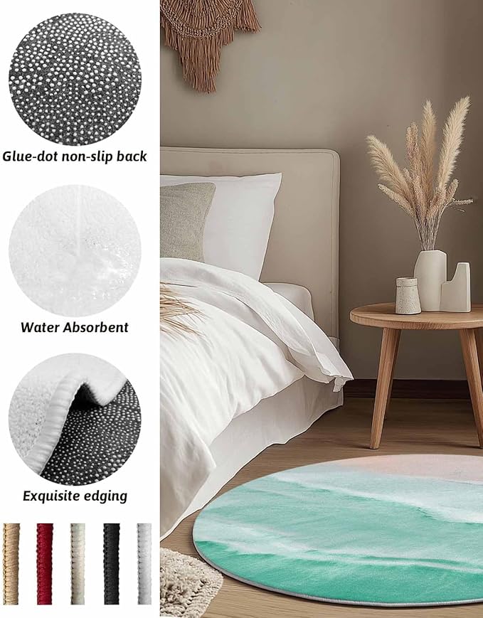Round Area Rug,Summer Beach Green Water Ripples Circle Living Room Rug Non-Slip Rugs Indoor Carpet,Coastal Seaside Waves Soft Comfort Rugs for Bedroom KidsRoom Nursery