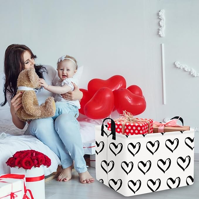 FXOLCSHE Valentines Day Gift Basket Empty,Baby Girl Baskets,Black Gift basket with Handle Organizer,Bins for Girls Room Decor,Toy Organizer,Valentine's Day room decor(Black)