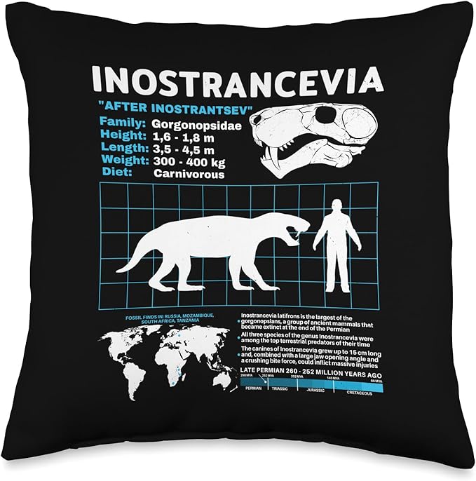 Inostrancevia Fact Sheet Skull Fossil Throw Pillow