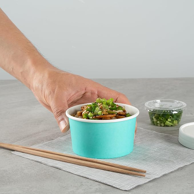 Coppetta 8 Ounce Dessert Cups, 50 Disposable Ice Cream Cups - Lids Sold Separately, Sturdy, Turquoise Paper FroYo Bowls, Striped, For Hot And Cold Foods, Perfect For Gelato - Restaurantware