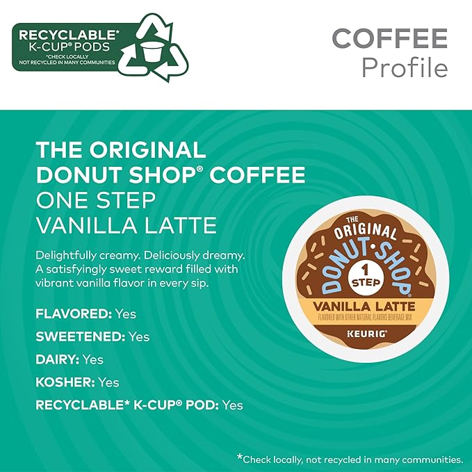 The Original Donut Shop Vanilla Latte,-Serve Keurig K-Cup Pods,Flavored Coffee,20 Count (Pack of 2)
