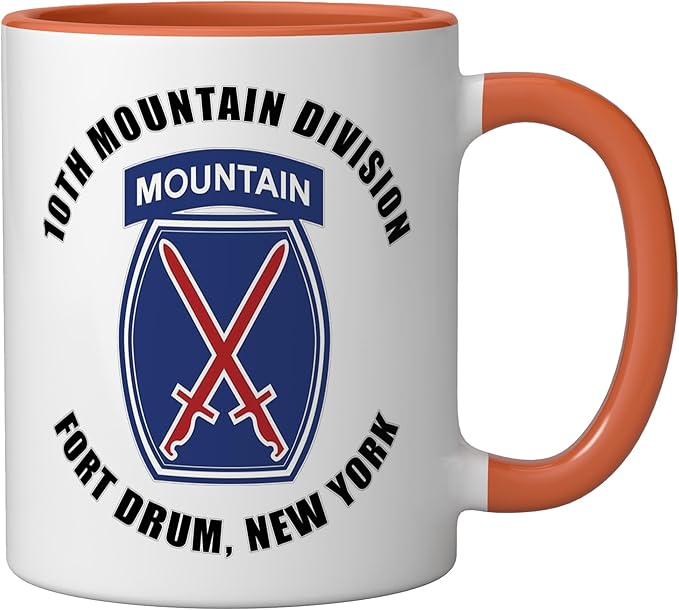 10th Mountain Division Fort Drum New York Veteran Ceramic Mug, Orange/White