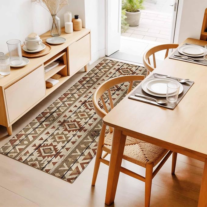 Runner Rug for Bedroom Hallway, Rustic Aztec Style Pattern Kitchen Runner Rugs Area Rug 2x6ft, Southwestern Geometric Art Washable Soft Floor Carpet for Entryway Stair