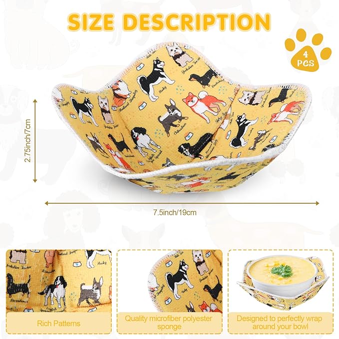 Cunhill Microwave Bowl Holders 4 Pcs Bowl Potholders Hot Holder Multipurpose Hot Heat Proof Plate Holder Pot Holders for Kitchen Supplies(Dog Style, Yellow)