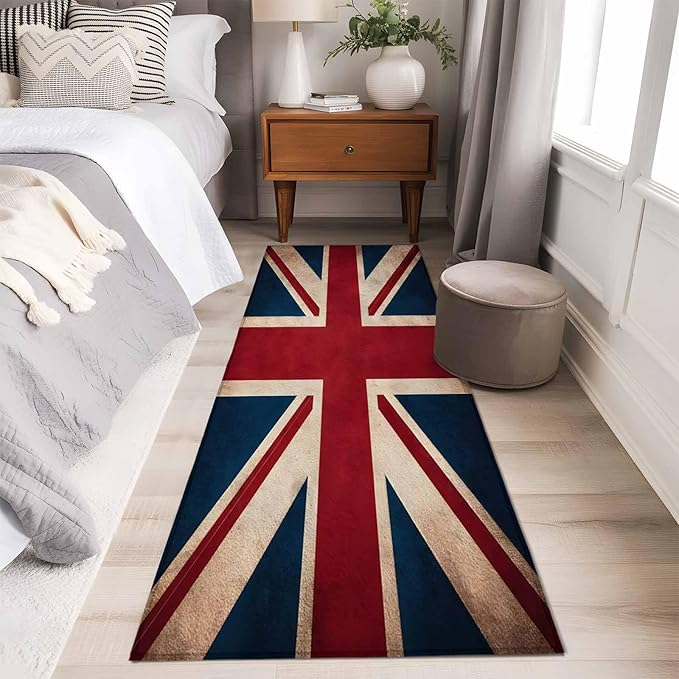 Runner Rug for Bedroom Hallway, Vintage Union Jack Flag Kitchen Runner Rugs Area Rug 2x6ft, Reerto Flags of The United Kingdom Washable Soft Floor Carpet for Entryway Stair
