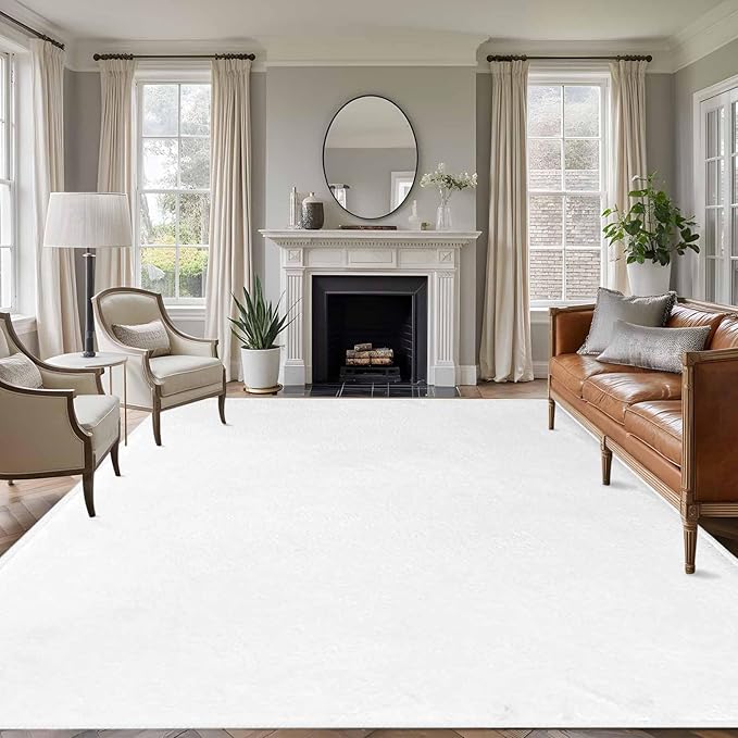 Area Rug 6x9ft, Pure White Washable Rugs for Living Room Bedroom, Minimalist Solid Color Soft Non-Slip Area Rugs Rectangle Floor Carpet for Dining Room