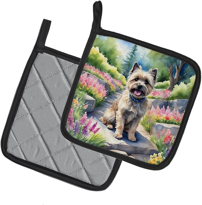 Caroline's Treasures Cairn Terrier Spring Path Pair of Pot Holders Kitchen Heat Resistant Pot Holders Sets Oven Hot Pads for Cooking Baking BBQ, 7 1/2 x 7 1/2