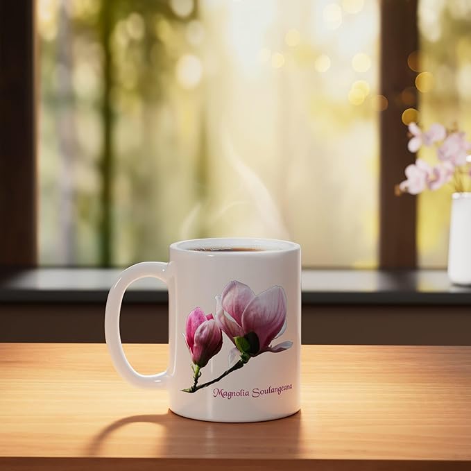 Magnolia Soulangeana Flower Saucer Magnolia Flower Ceramic Mug, White