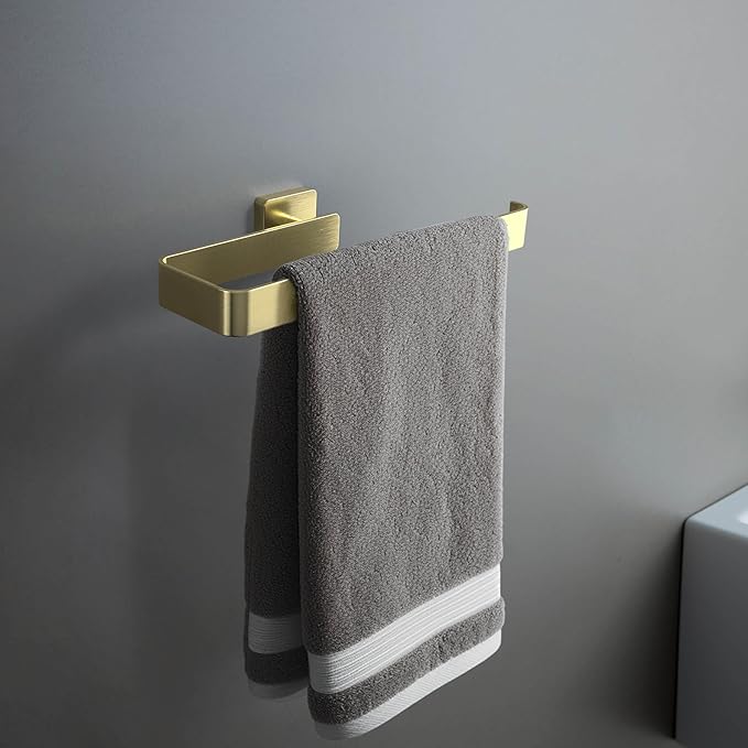 KIBI Blaze 10-Inch Bathroom Towel Bar – Solid Brass, Wall Mounted Hand Towel Holder, Sleek Modern Design, Rust-Resistant, Perfect for Bathroom, Vanity & Kitchen Sink Area (Brushed Gold) (KBA16)